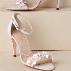Rachel Simpson Lolita Ivory Suede Sequin Floral Bride Heel 40 9.5 9 BHLDN